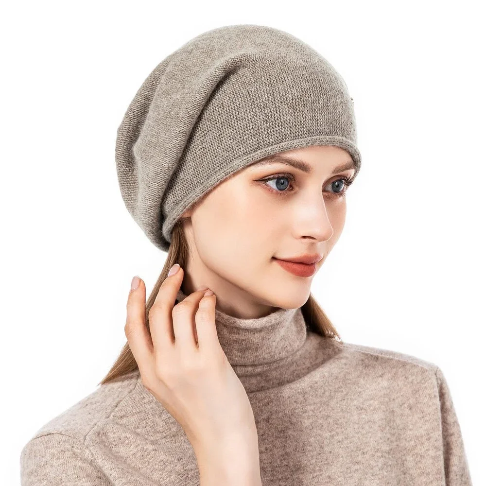 QUEENFUR Women's Knit Slouchy Beanie Hats Cashmere Ski Cap Knitted Wool Soft OS